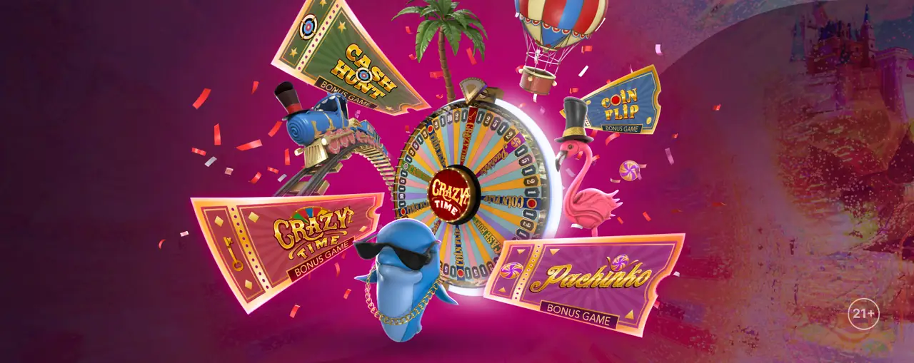 Crazy Time headline bonus round with the giant virtual wheel