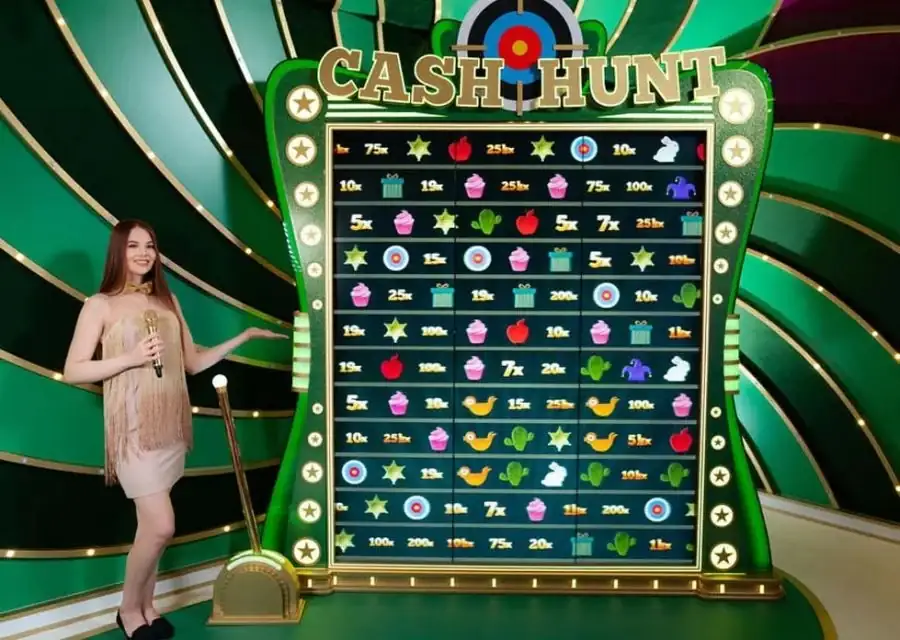 Crazy Time Cash Hunt bonus game screen with hidden multipliers