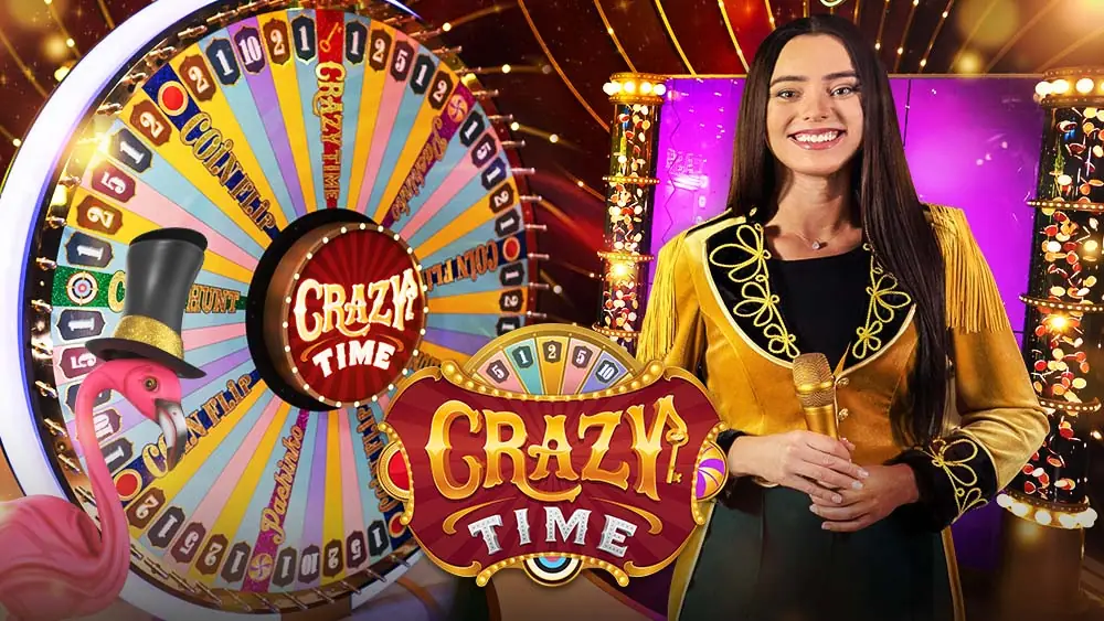 Evolution Crazy Time live casino host spinning the money wheel